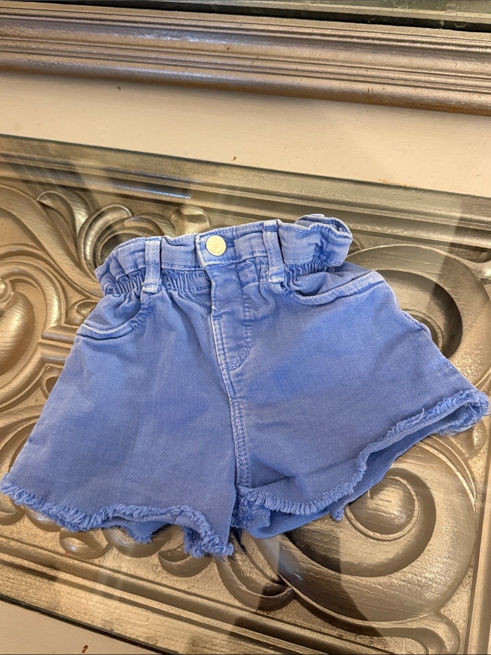 Zara 12 - 18 Months Baby Light Blue Paperbag Shorts with Frayed Hem